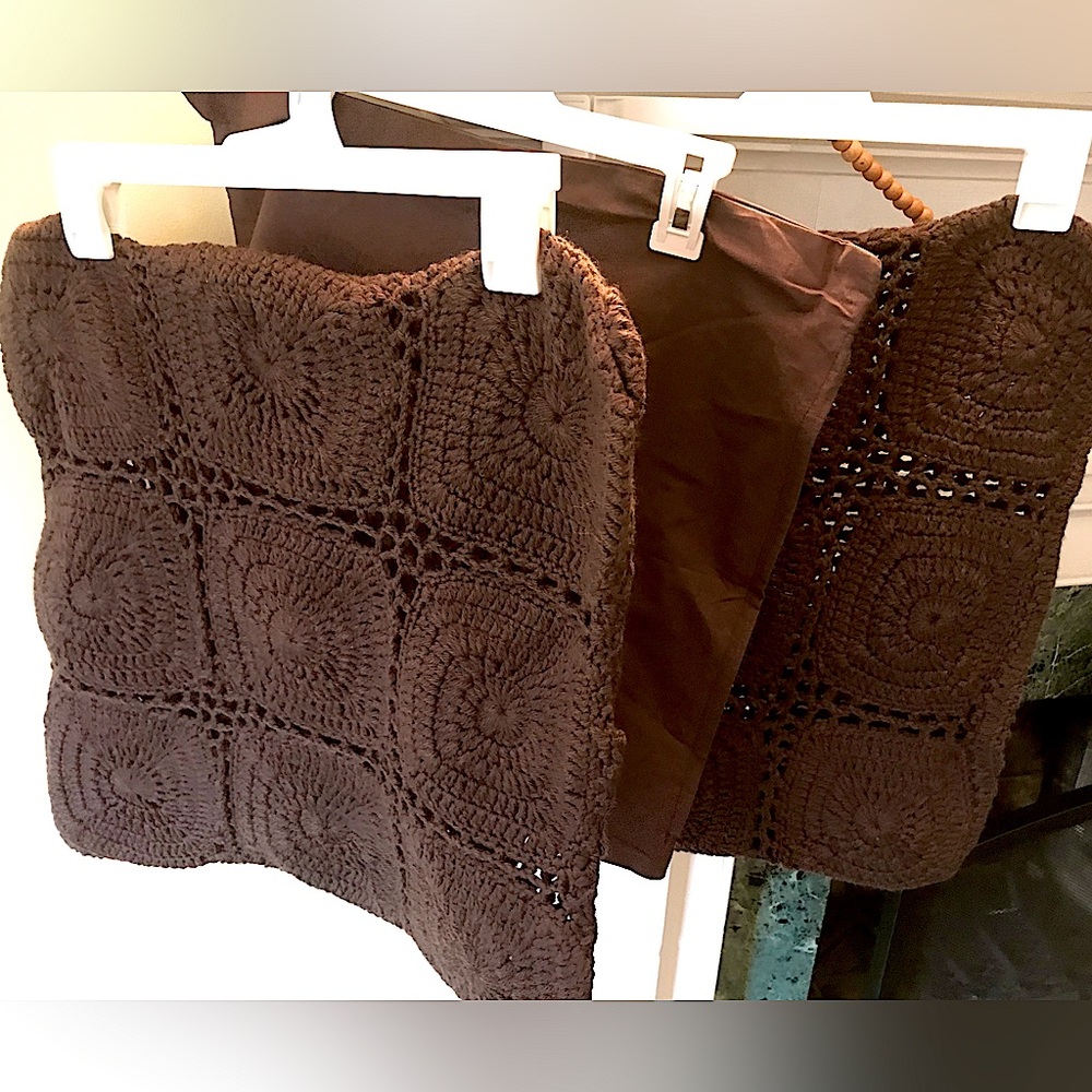 Two Brown Crochet 18x 18 Pillow Covers & One Insert